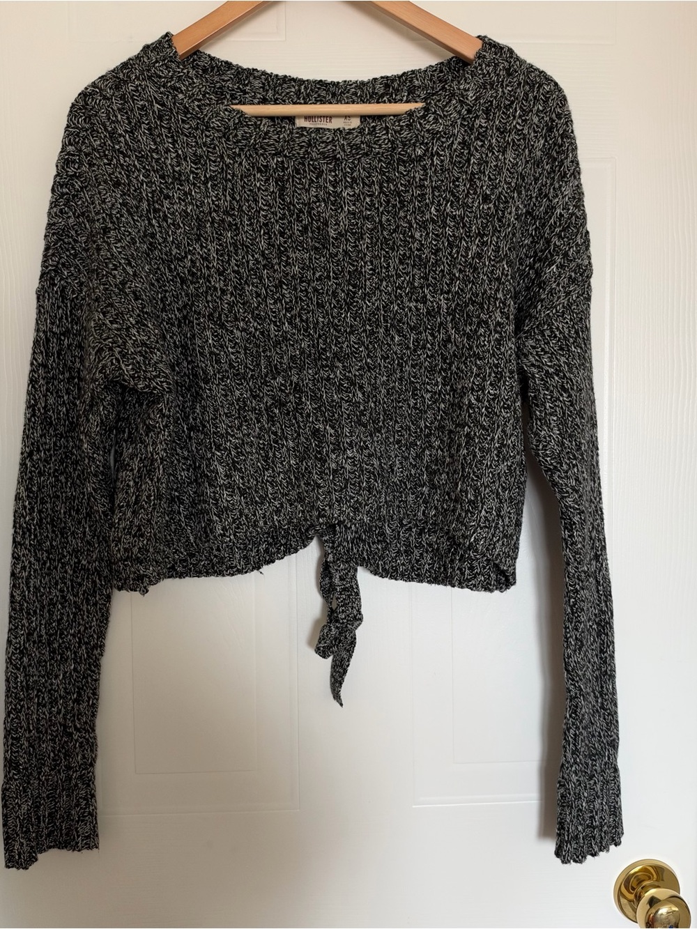 Tie-Hem Black & White Marled Knit Sweater